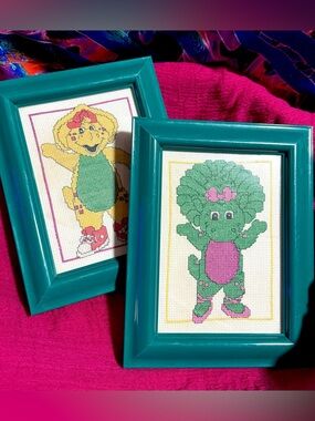 Barney & Friends Framed Finished Handmade Needle Point Set